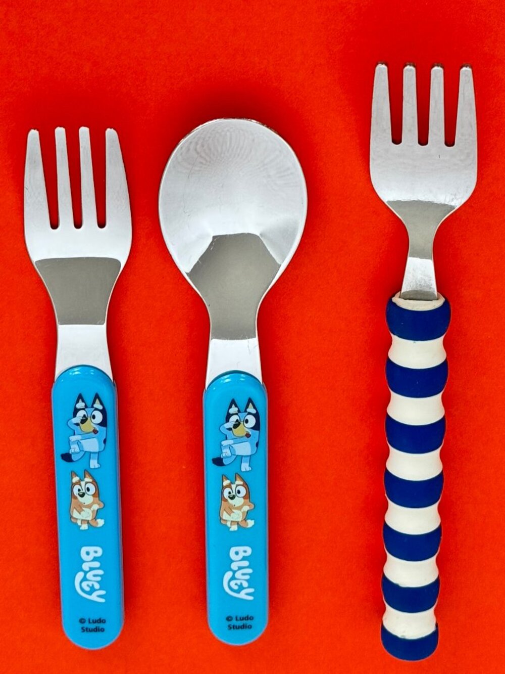 BLUEY Baby Spoon + Fork + GRIPPABLES Easy Grip Fork Infants Toddlers Cutlery Lot